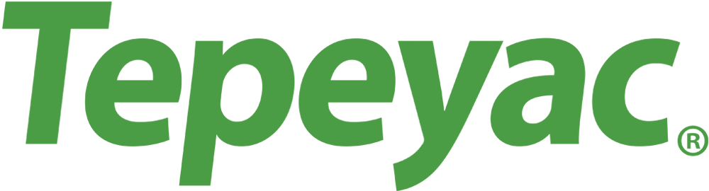 Un logotipo verde y blanco para tepeyac sobre un fondo blanco.