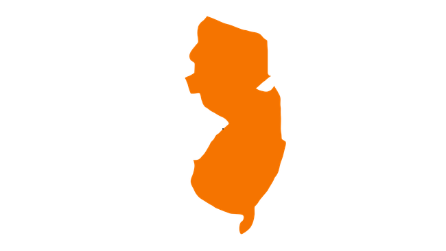 A silhouette of the state of new jersey on a white background.
