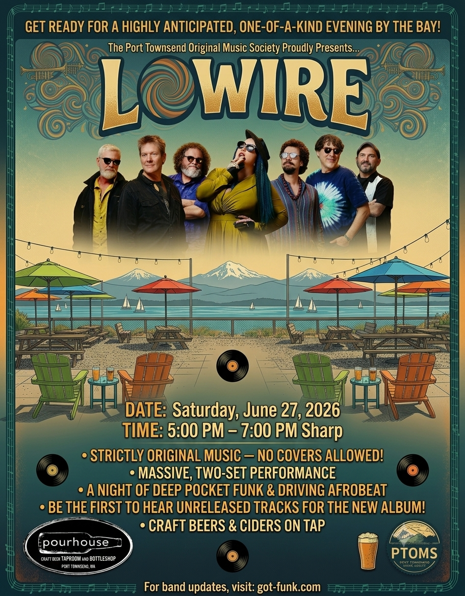 LOWIRE concert poster in a wheat field with band photo and album release show details