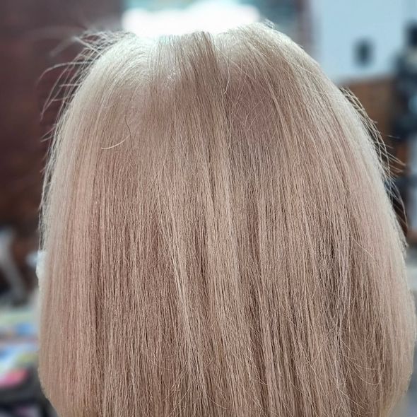 Parte posterior de la cabeza con cabello lacio y rubio claro.