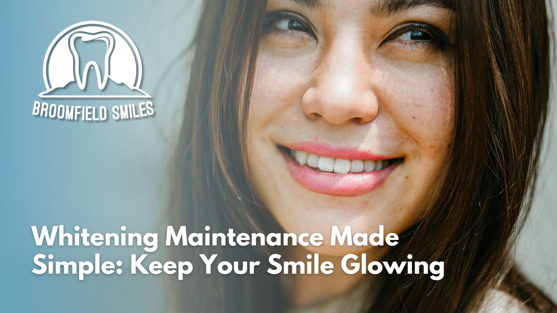 A woman is smiling with the words whitening maintenance made simple : keep your smile glowing