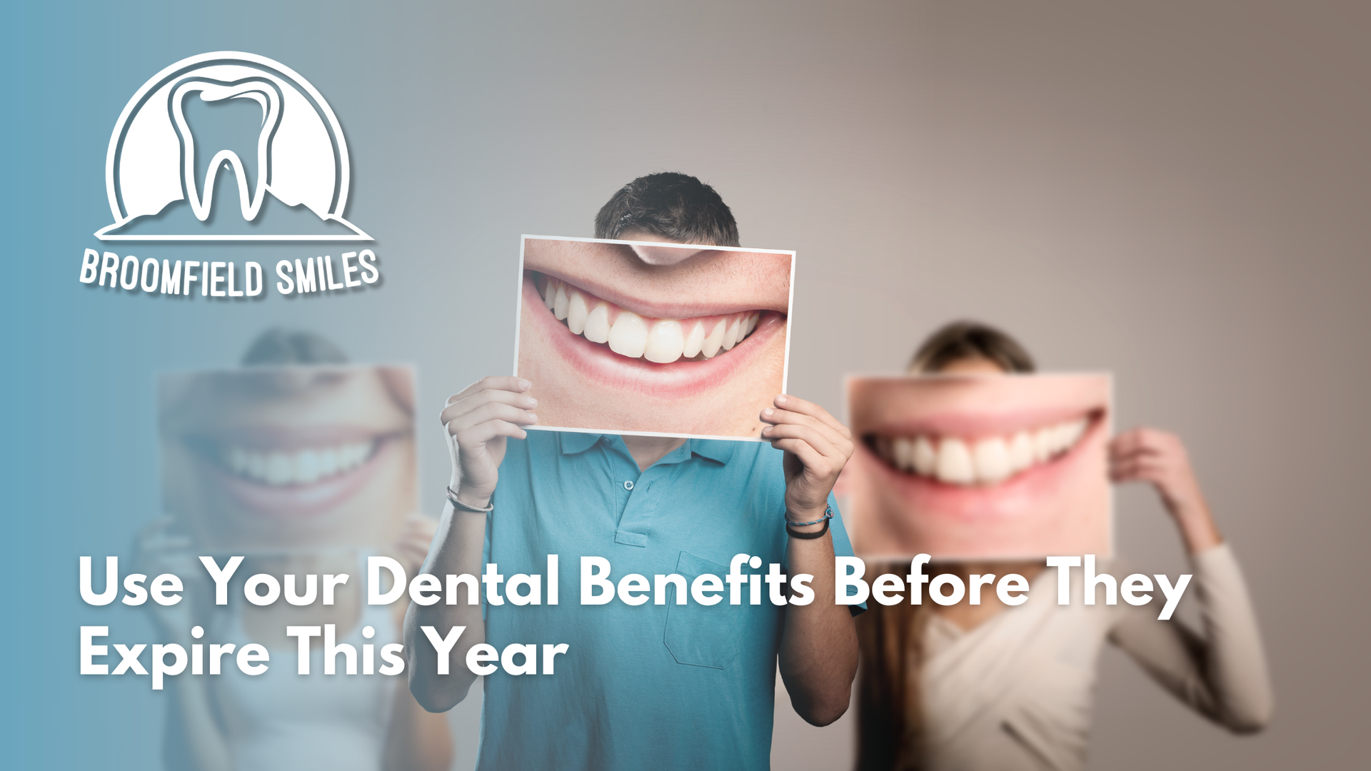 People holding photos of smiles in front of their faces, promoting dental benefits.