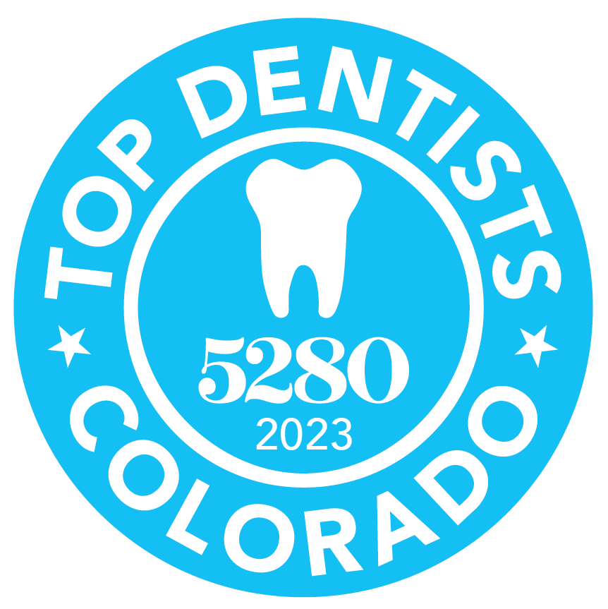 Top dentists colorado logo with a tooth in the center