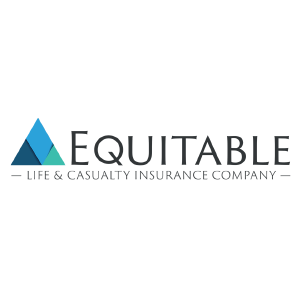 Equitable Life & Casualty Insurance logo: blue triangle, wordmark "Equitable", Life & Casualty Insurance Company below.