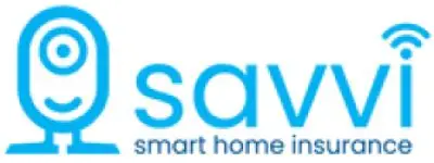 Logo of Savvi smart home insurance. Blue camera with antenna and text.
