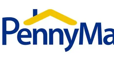 PennyMac logo: blue text with a yellow house roof icon.