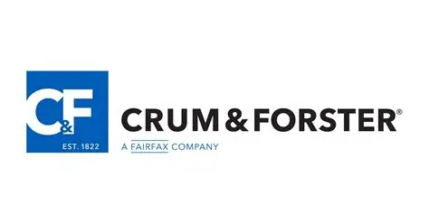 Crum & Forster logo: "CF" in white within a blue square, text "CRUM & FORSTER" and "A FAIRFAX COMPANY."
