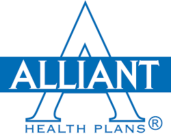 Logo for Alliant Health Plans in blue, featuring a stylized "A" and the company name.