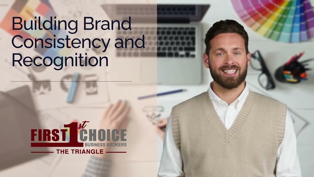 A man is standing in front of a sign that says building brand consistency and recognition