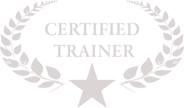A certified trainer logo with a laurel wreath and a star.