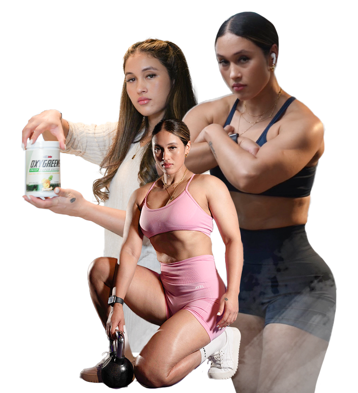 Sunita is posing for a picture and one is holding a bottle that says zy skin