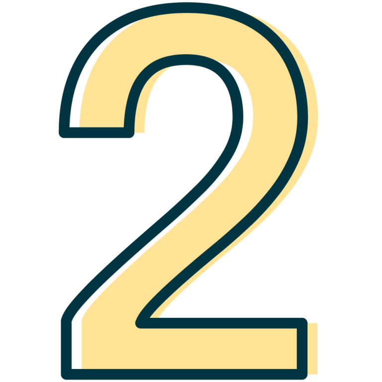 Yellow number 2 with a dark blue outline.