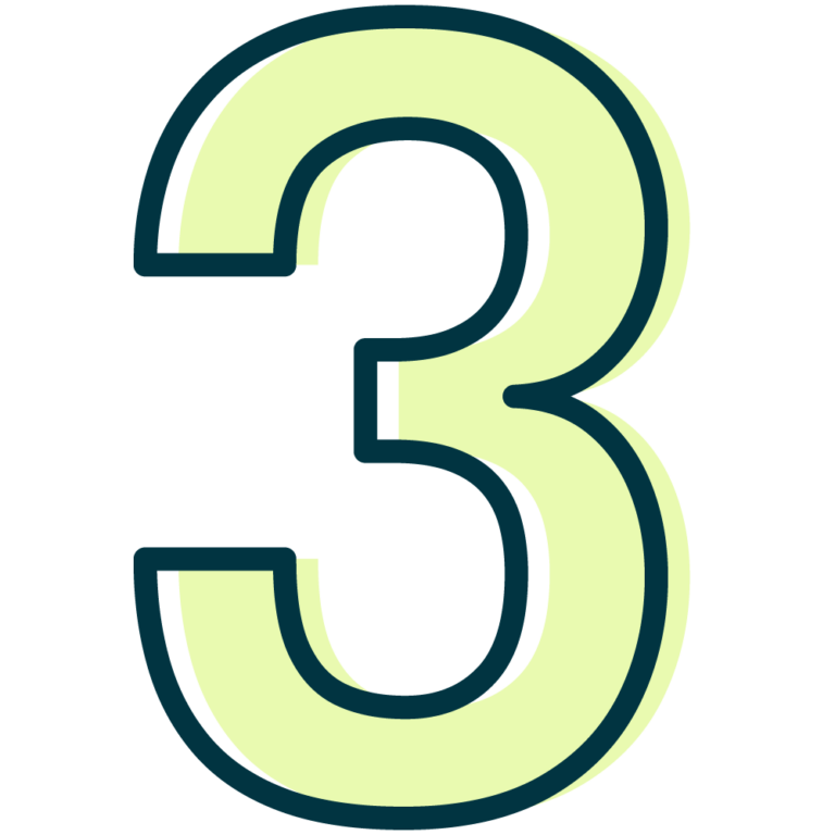 Pale green number 3 with a dark blue outline.