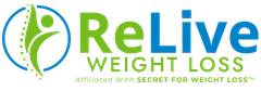 ReLive Weight Loss logo with blue and green colors. Affiliated with Secret for Weight Loss.