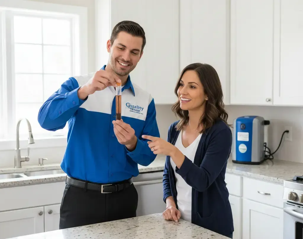 A Quality Water, Inc. technician conducts a free water analysis for a Stafford homeowner