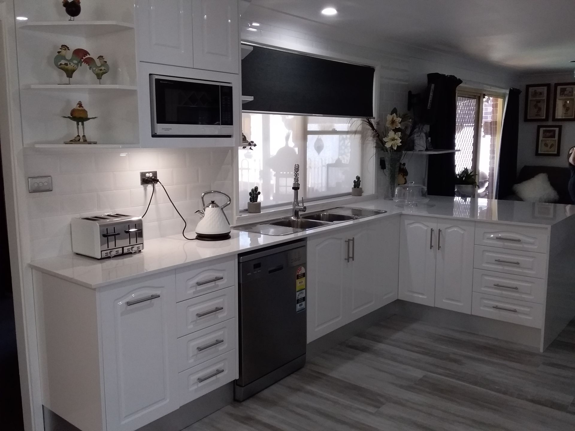 White Kitchen With Built-in Appliances, Counter, and Cabinets — Gateway Manufacturing in Morisset, NSW