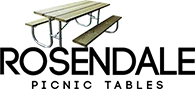 Rosendale Picnic Tables logo with a picnic table and benches. Black text on white background.