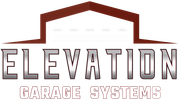 Elevation Garage Systems logo with stylized red roofline and gray text