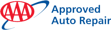 AAA Approved Auto Repair logo: red AAA symbol inside a red oval, blue swoosh, and blue text.