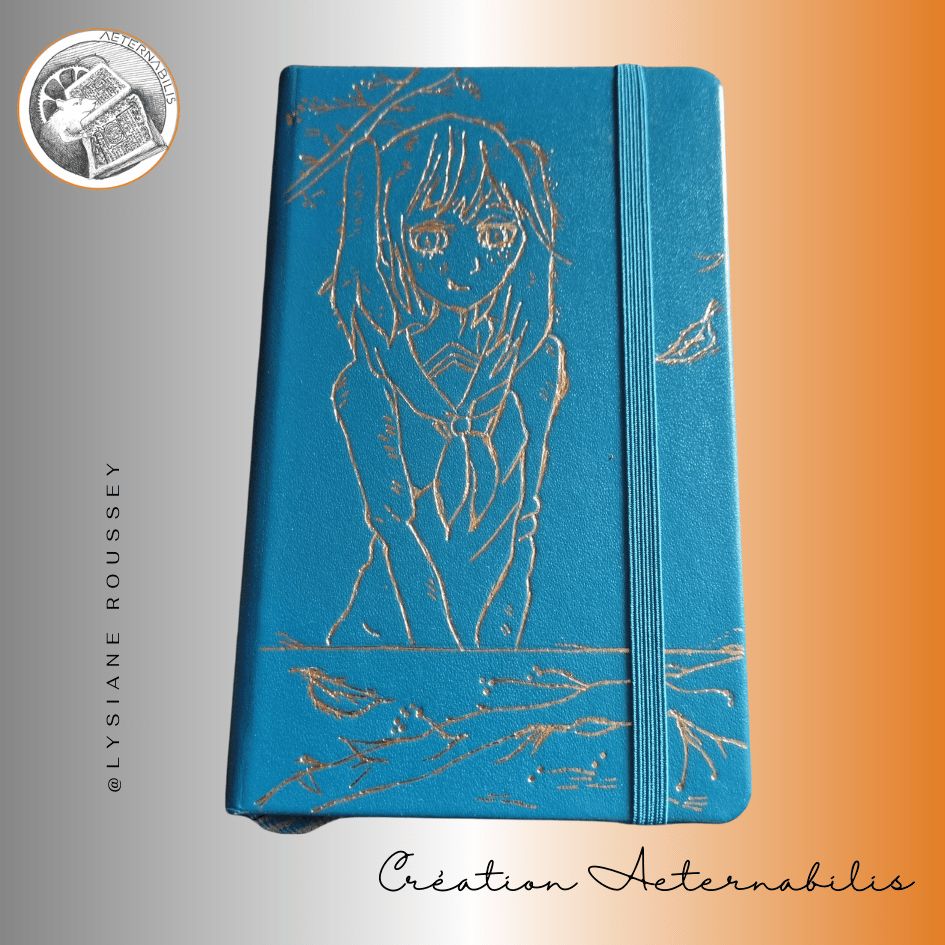 Un livre bleu avec une photo d'une fille dessus