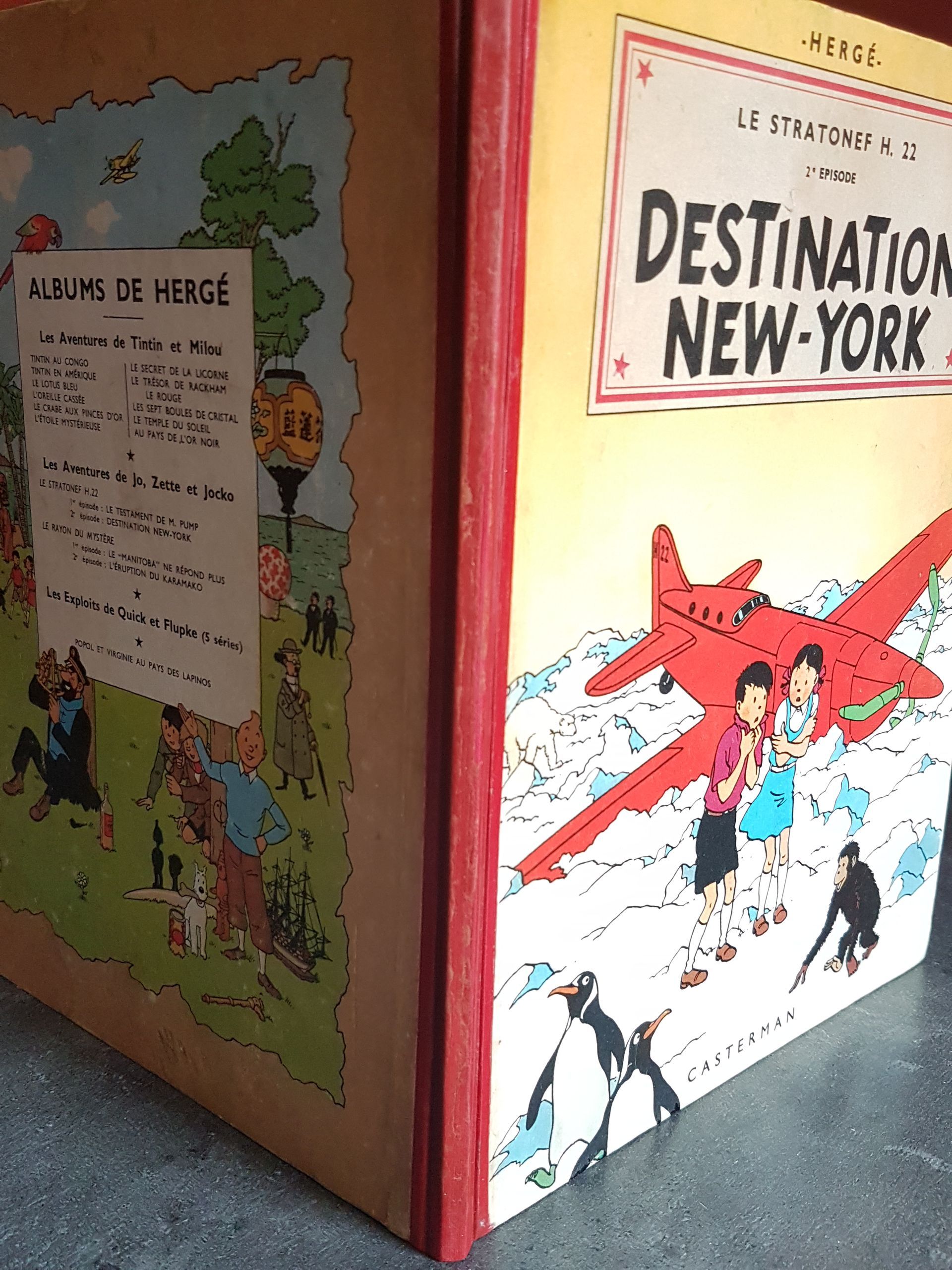 Un livre intitulé destination new york a un avion rouge sur la couverture