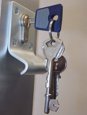 a set of keys in a lock