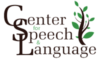 The center for speech and language logo has a tree branch with leaves on it.