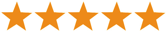 Five orange stars are lined up in a row on a white background.