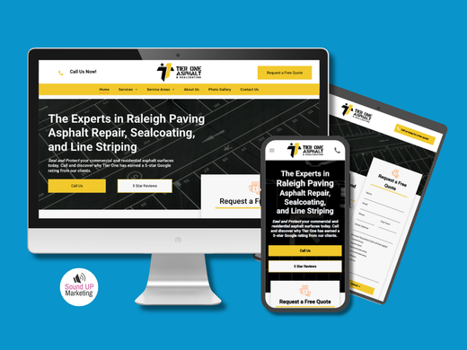 An image of our contractor web design homepages on three devices, showing responsiveness.