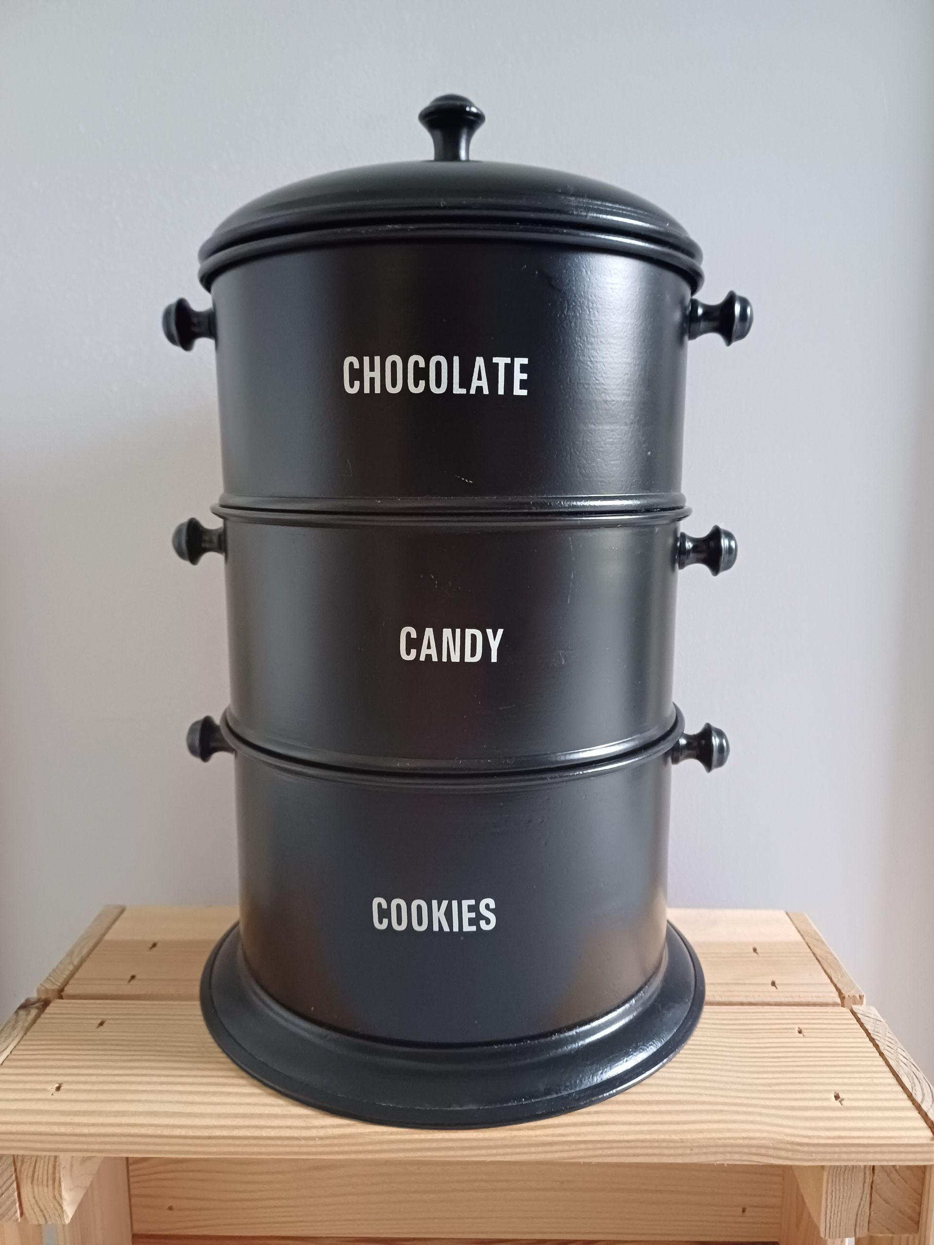 Retro koek /snoep trommel (3 laags voorraadtoren)