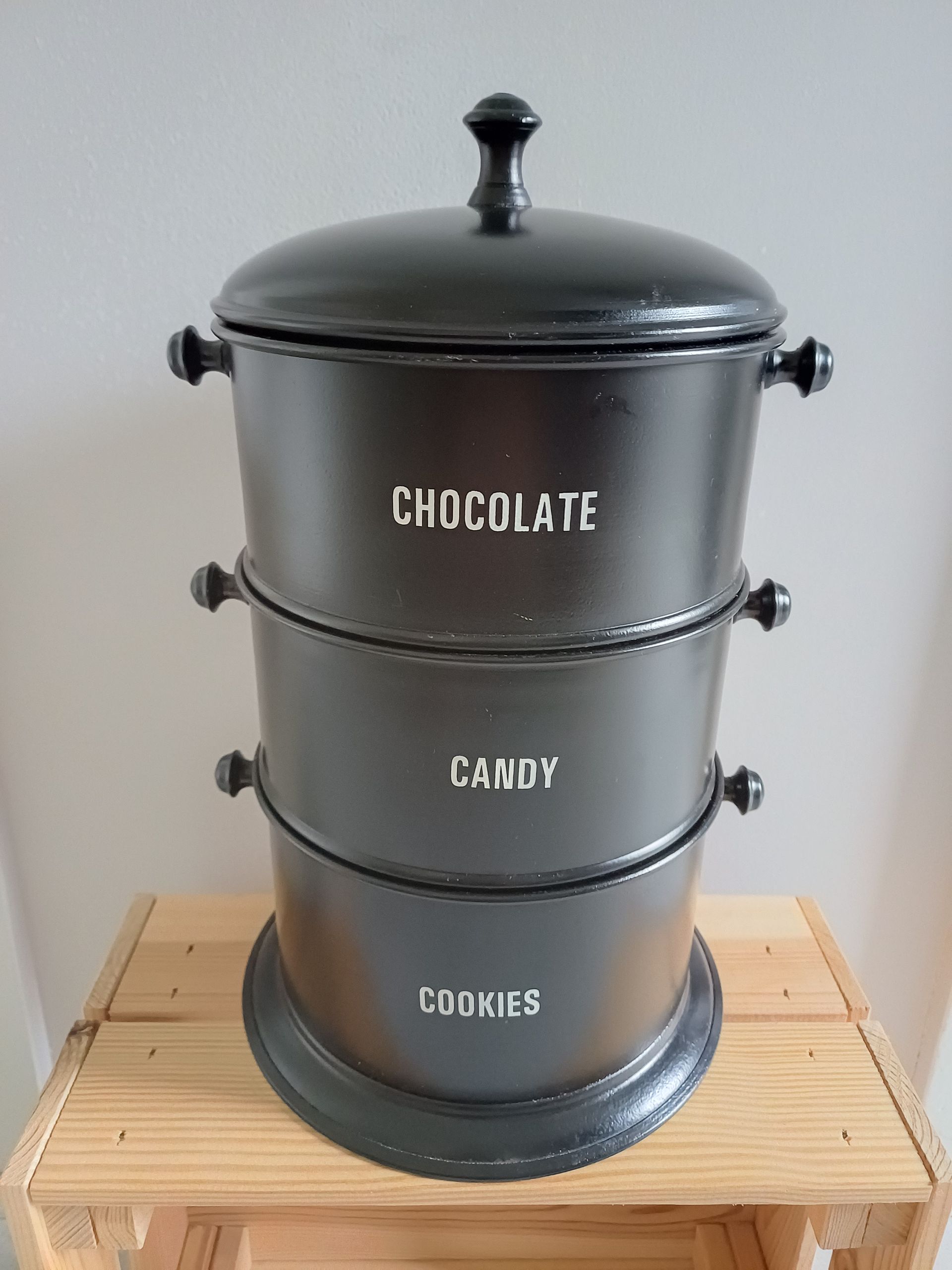 Retro koek /snoep trommel (3 laags voorraadtoren)