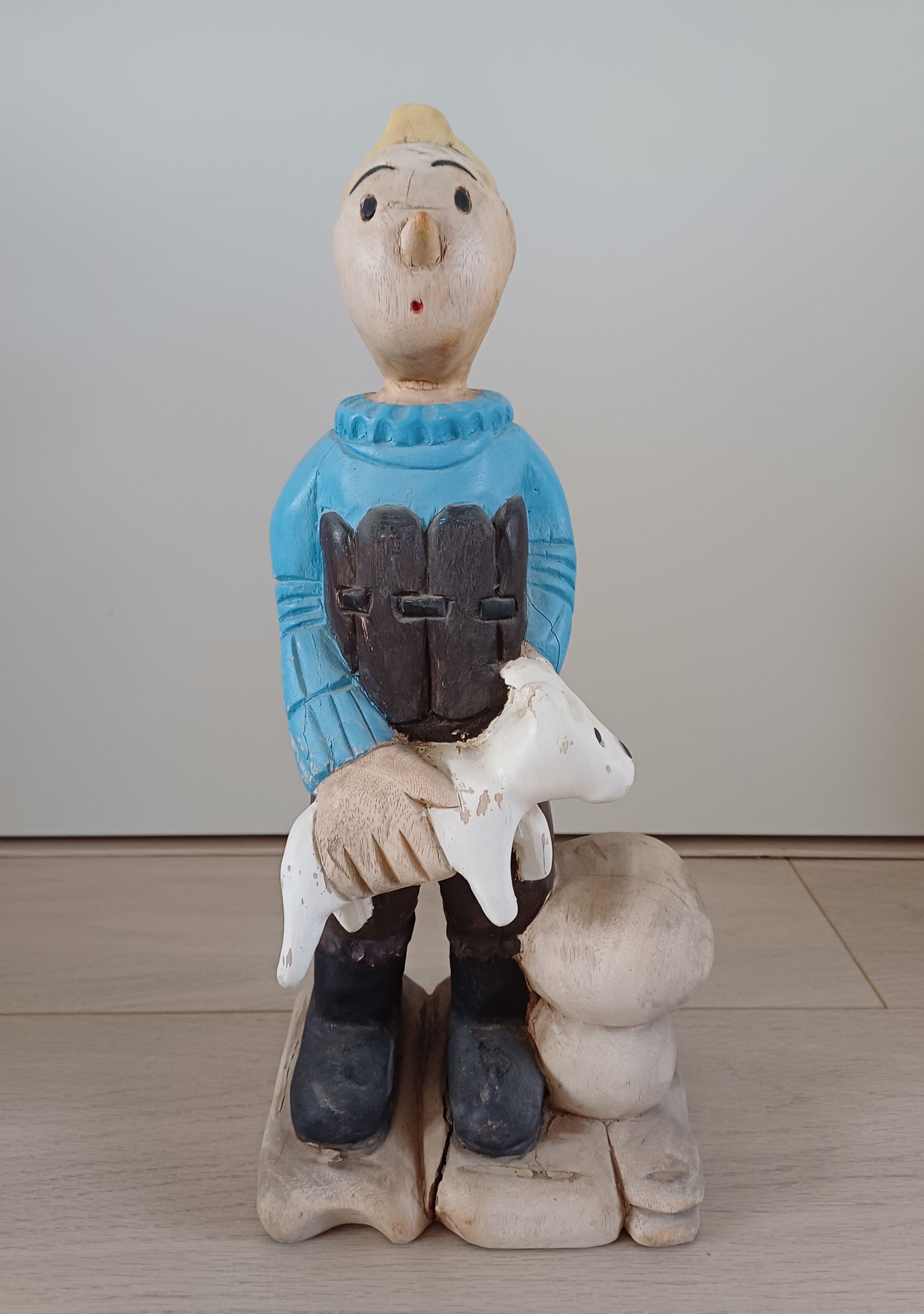 Hergé houten beeld Kuifje en Bobbie - Tintin