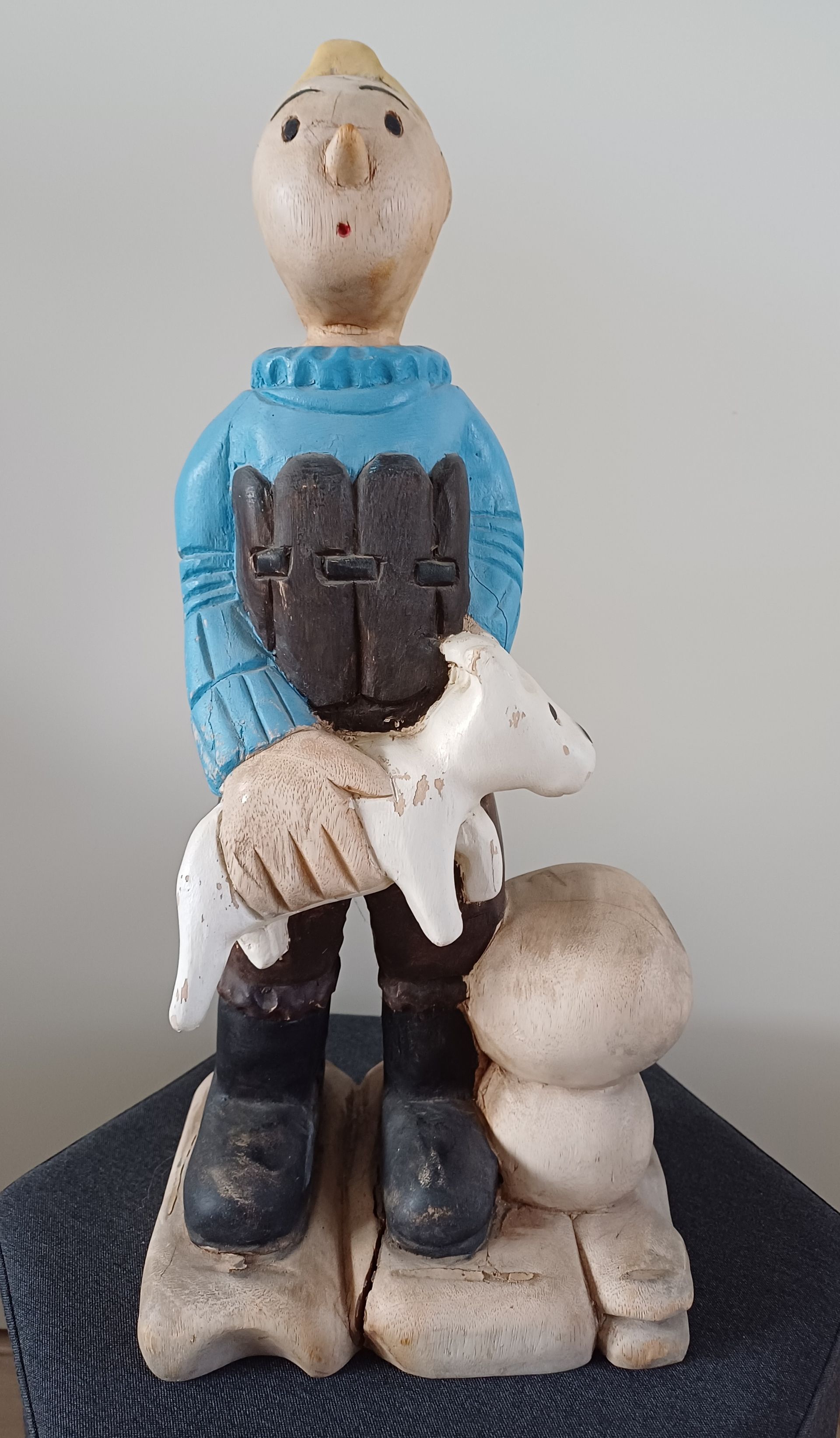 Hergé houten beeld Kuifje en Bobbie - Tintin