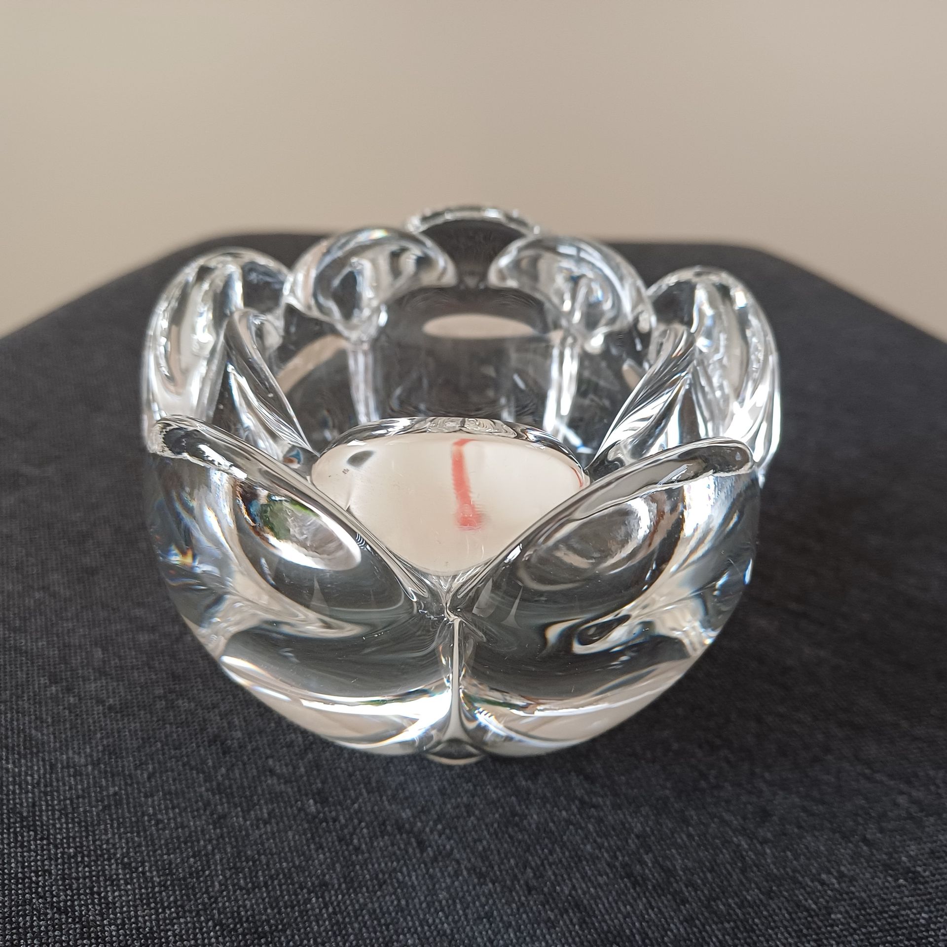 Vintage loodkristallen waxinelichthouders lotusbloem