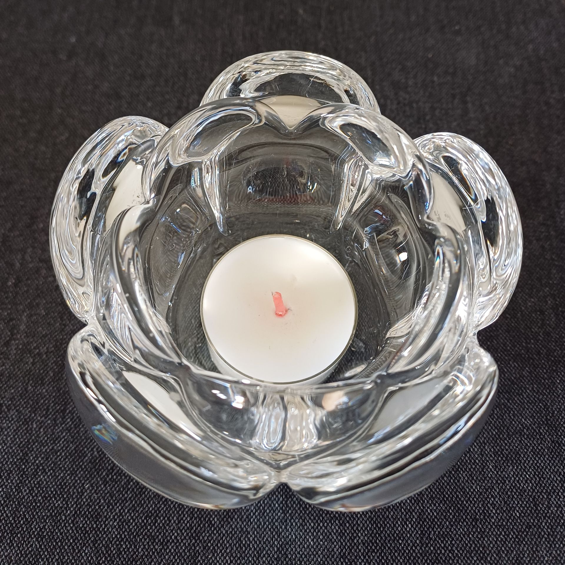 Vintage loodkristallen waxinelichthouders lotusbloem