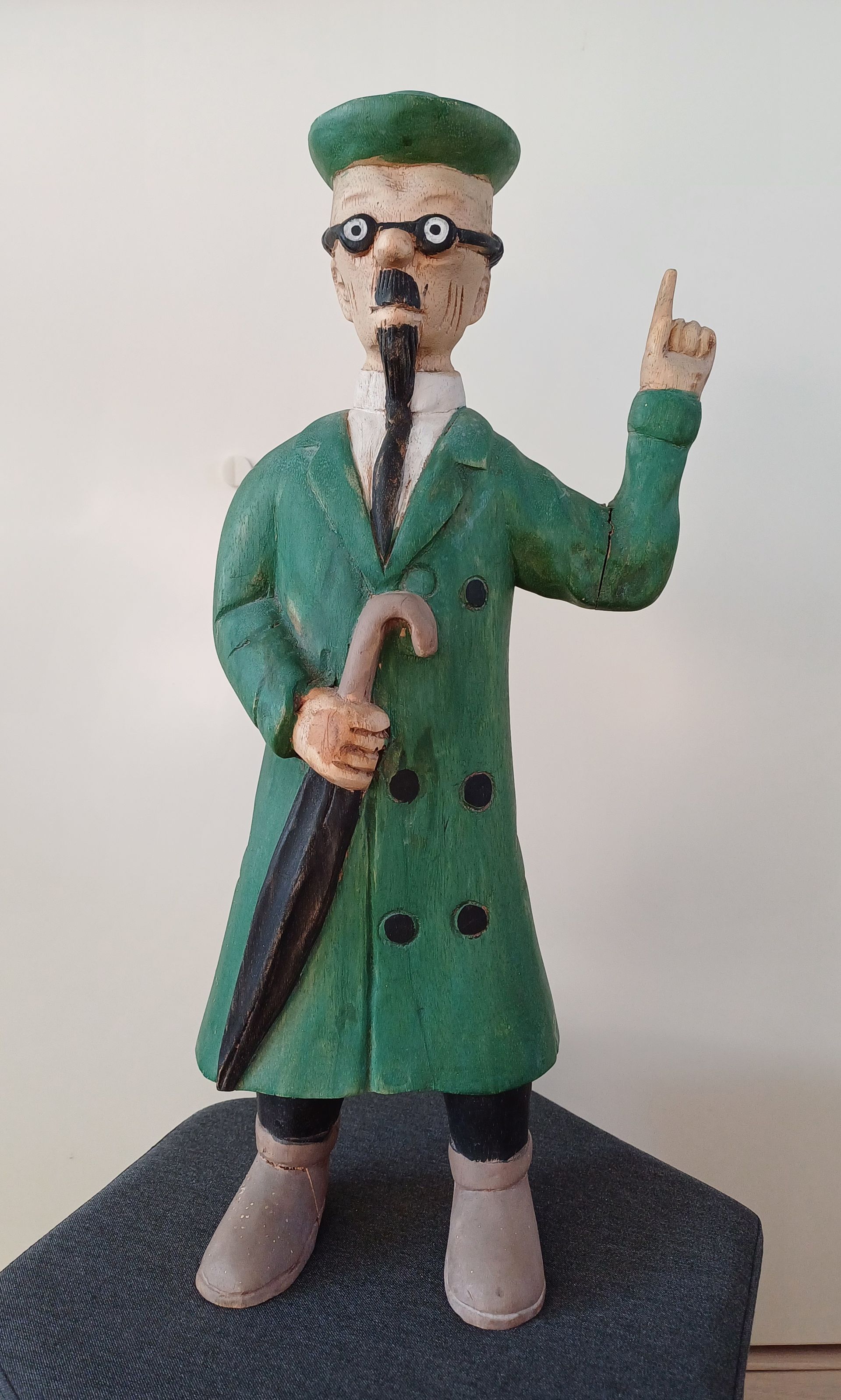 Hergé houten beeld Professor Zonnebloem - Tryphon Tournesol - Kuifje / Tintin