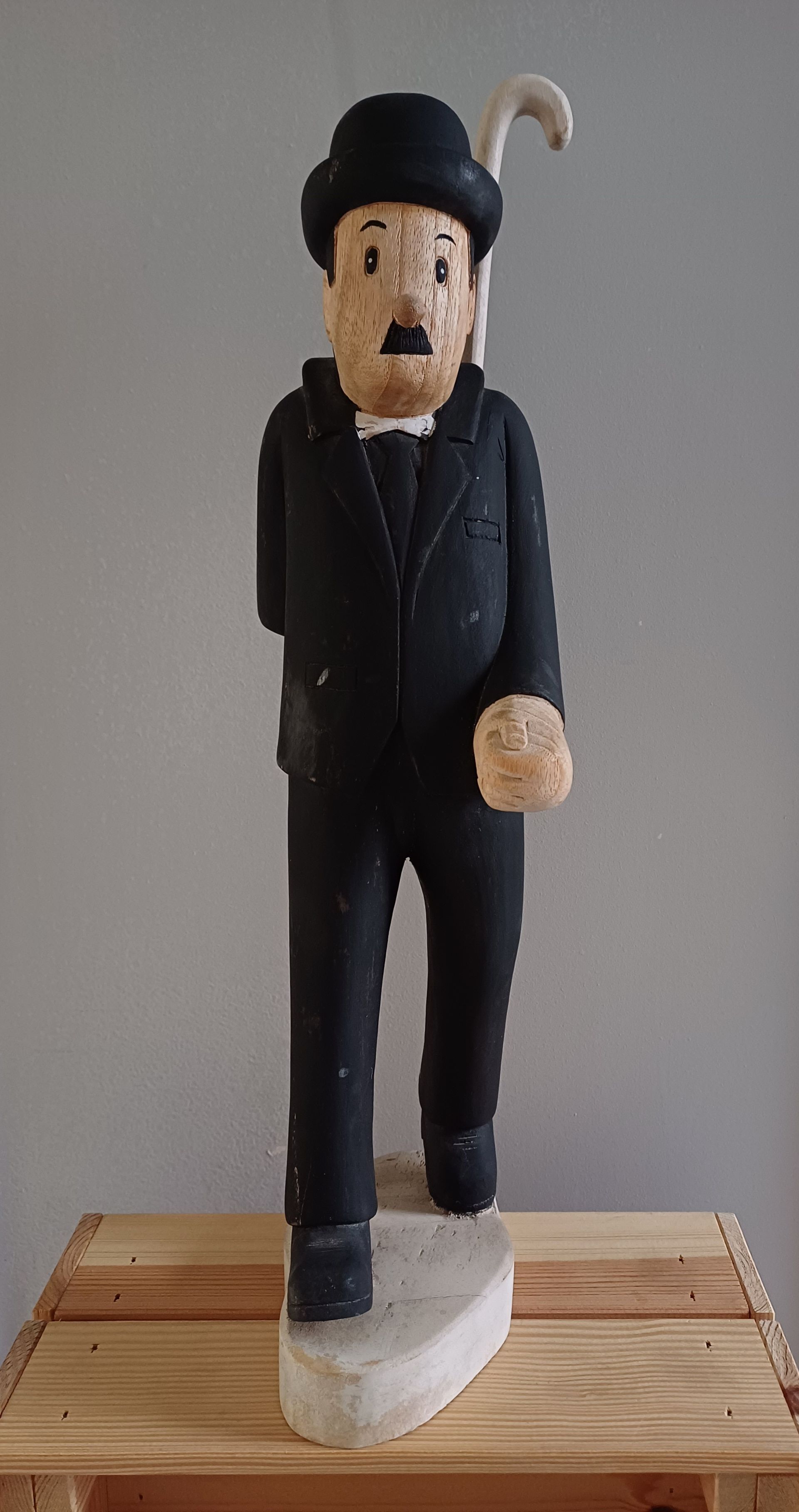 Hergé vintage houten beeld Jansen (Dupond) met wandelstok - Kuifje / Tintin