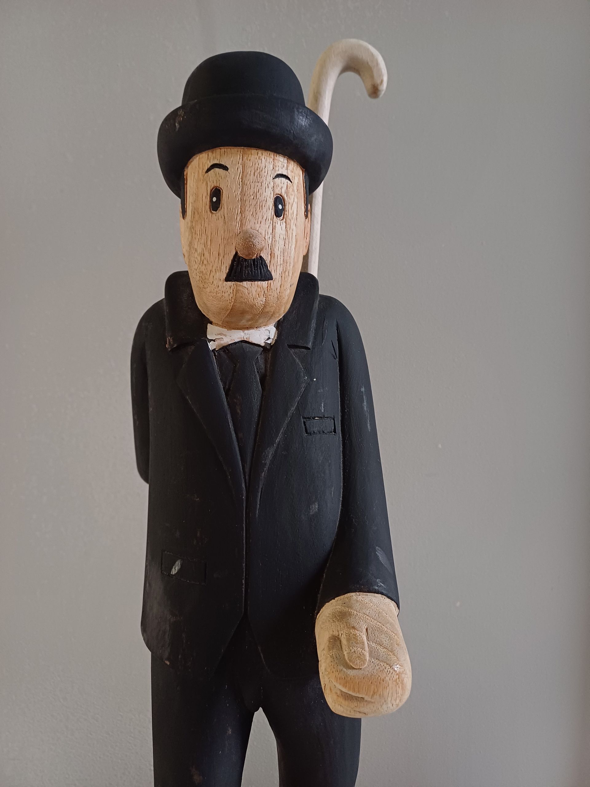 Hergé vintage houten beeld Jansen (Dupond) met wandelstok - Kuifje / Tintin