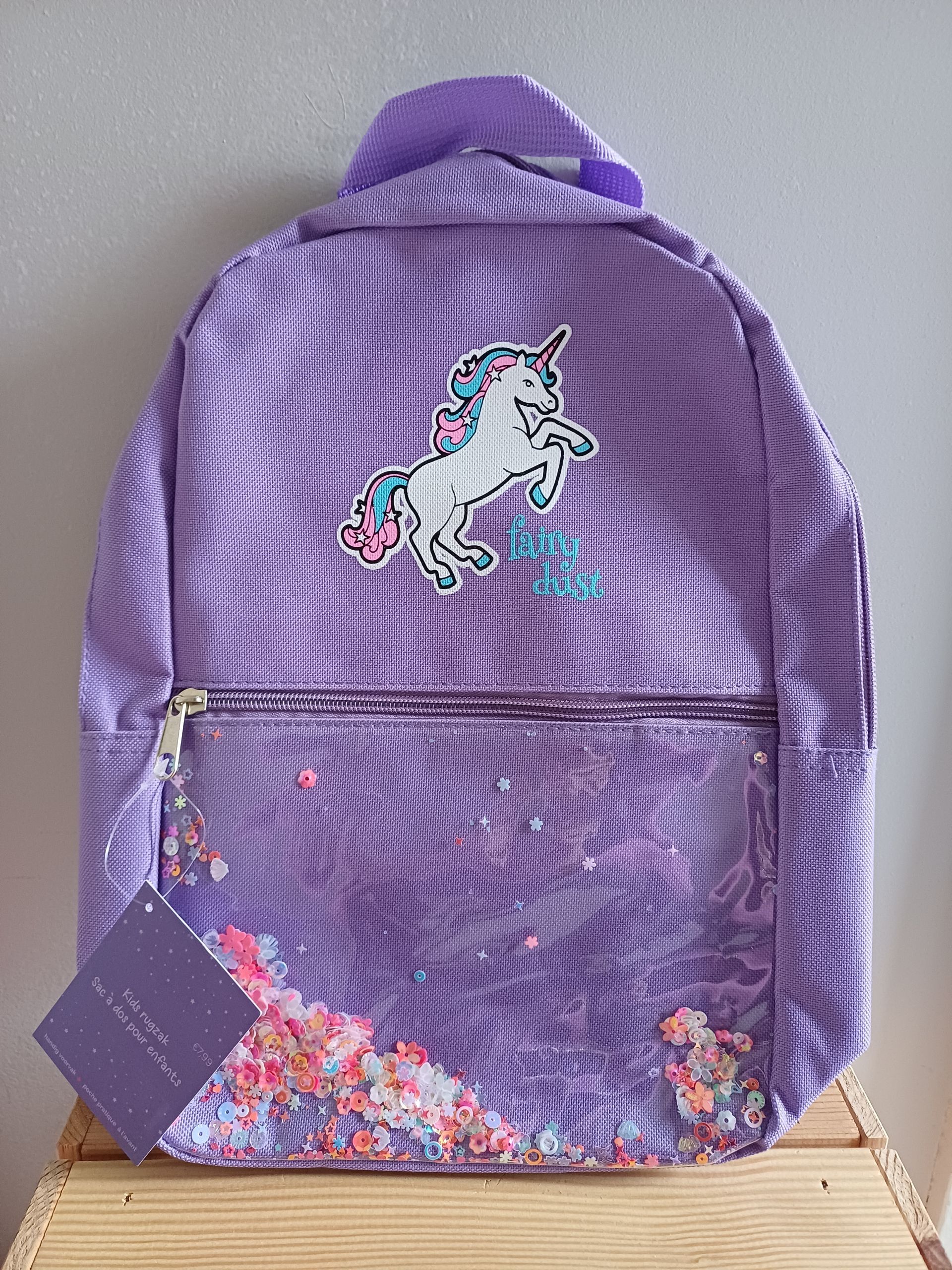 Kinderrugzak met eenhoorn en glitters - lila.