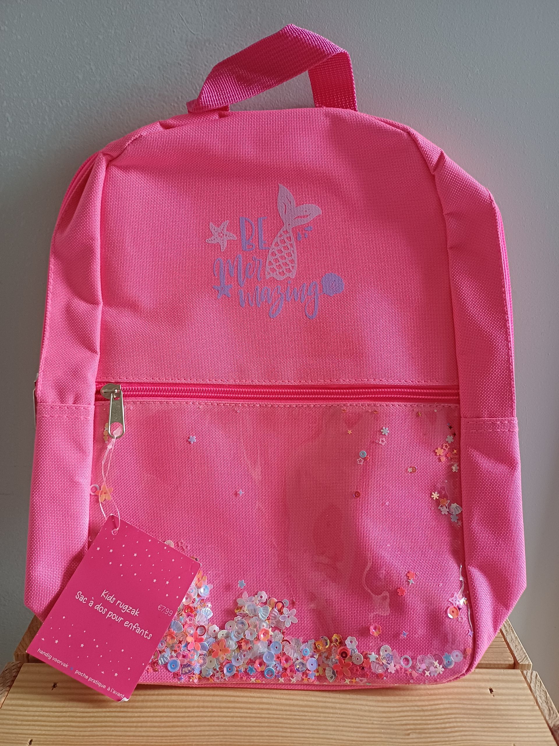 Kinderrugzak met zeemeerminstaart print en glitters - roze.