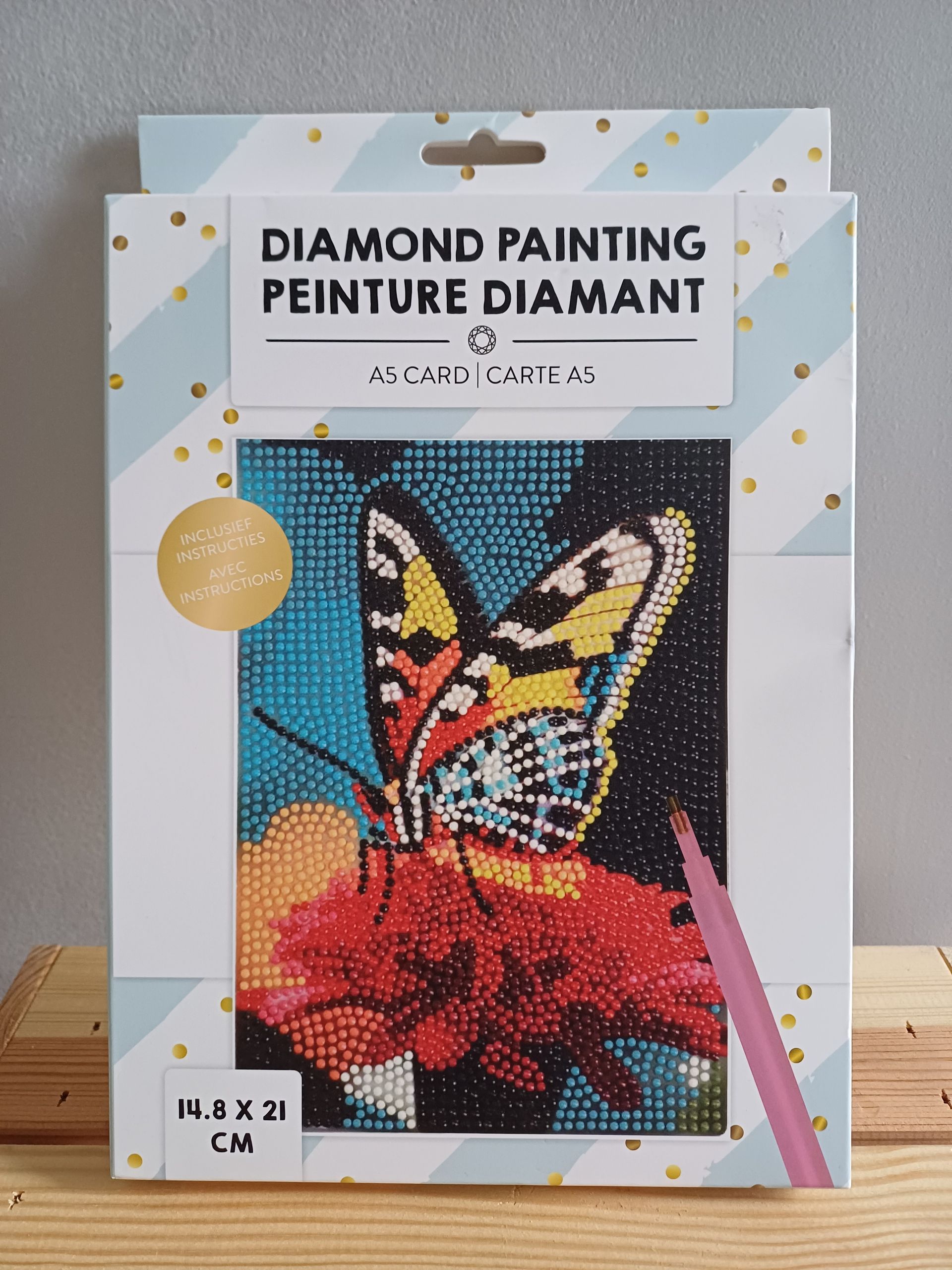 Diamond Painting vlinder op bloem - A5 formaat.