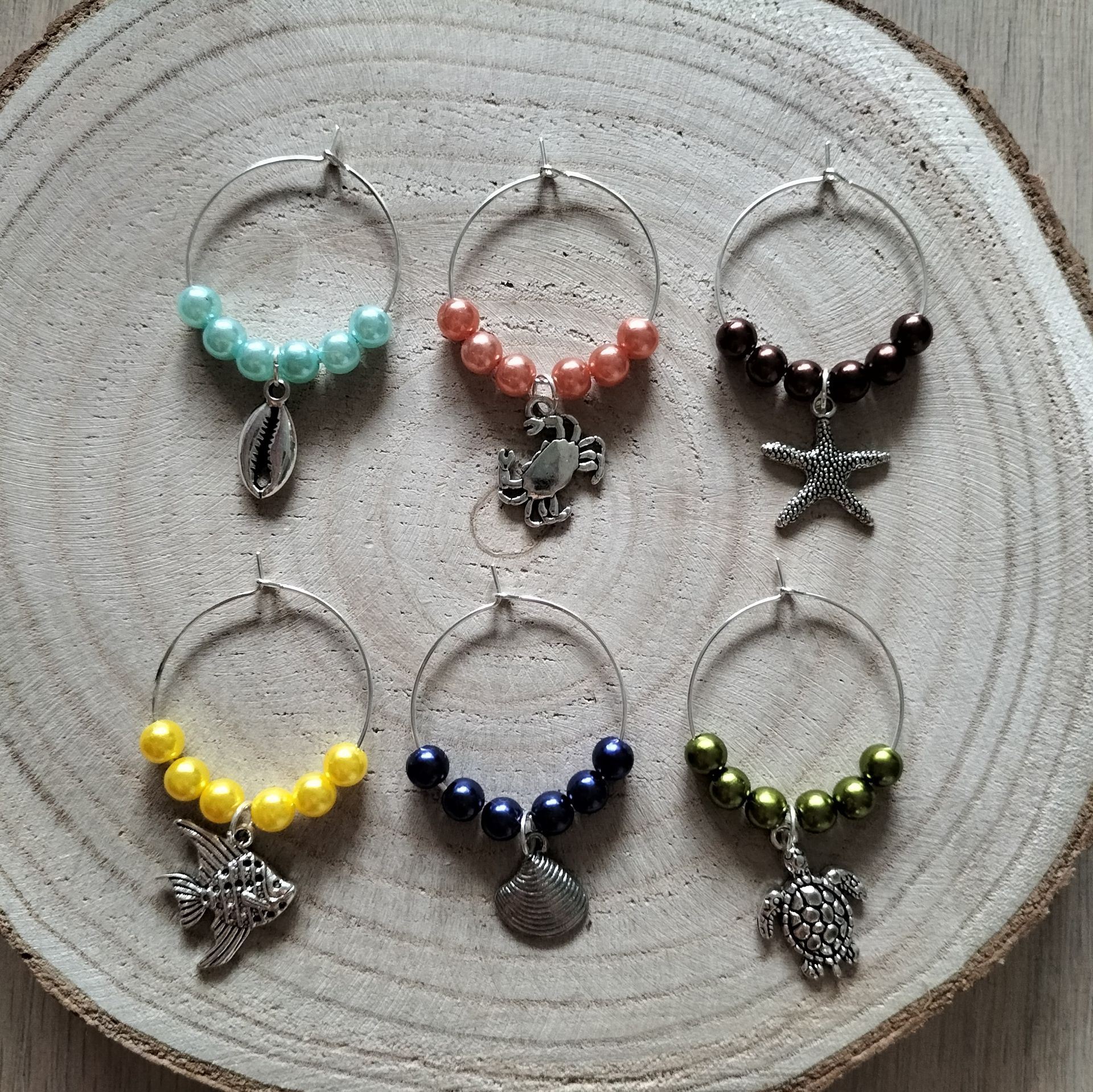 Wijnglasringen zeedieren 6 stuks