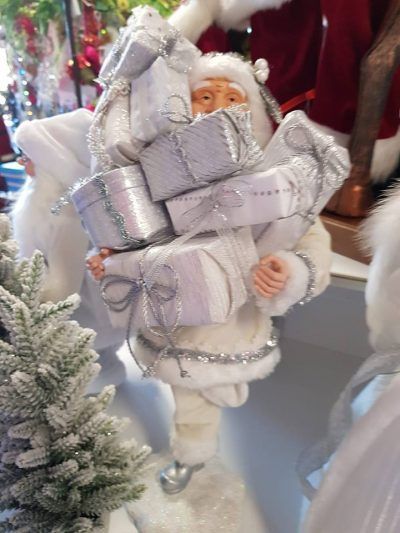 Santa On White With Gifts — Christmas Ornaments in Dubbo,NSW