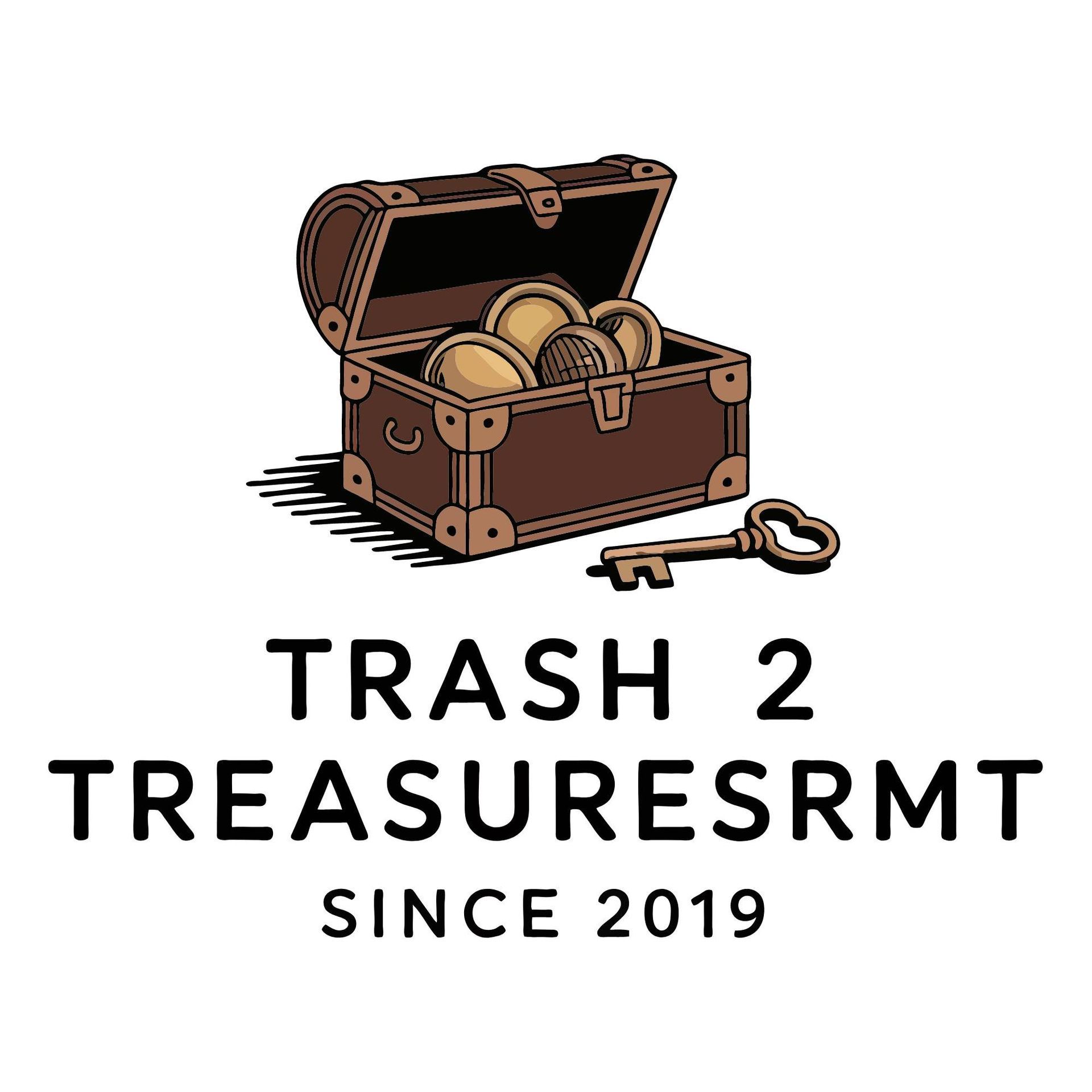 Opened treasure chest with coins and key; 