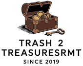 Open treasure chest with coins and key, 