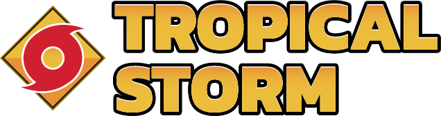 A logo for tropical storm with a hurricane on it