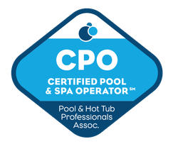 A logo for a certified pool and spa operator