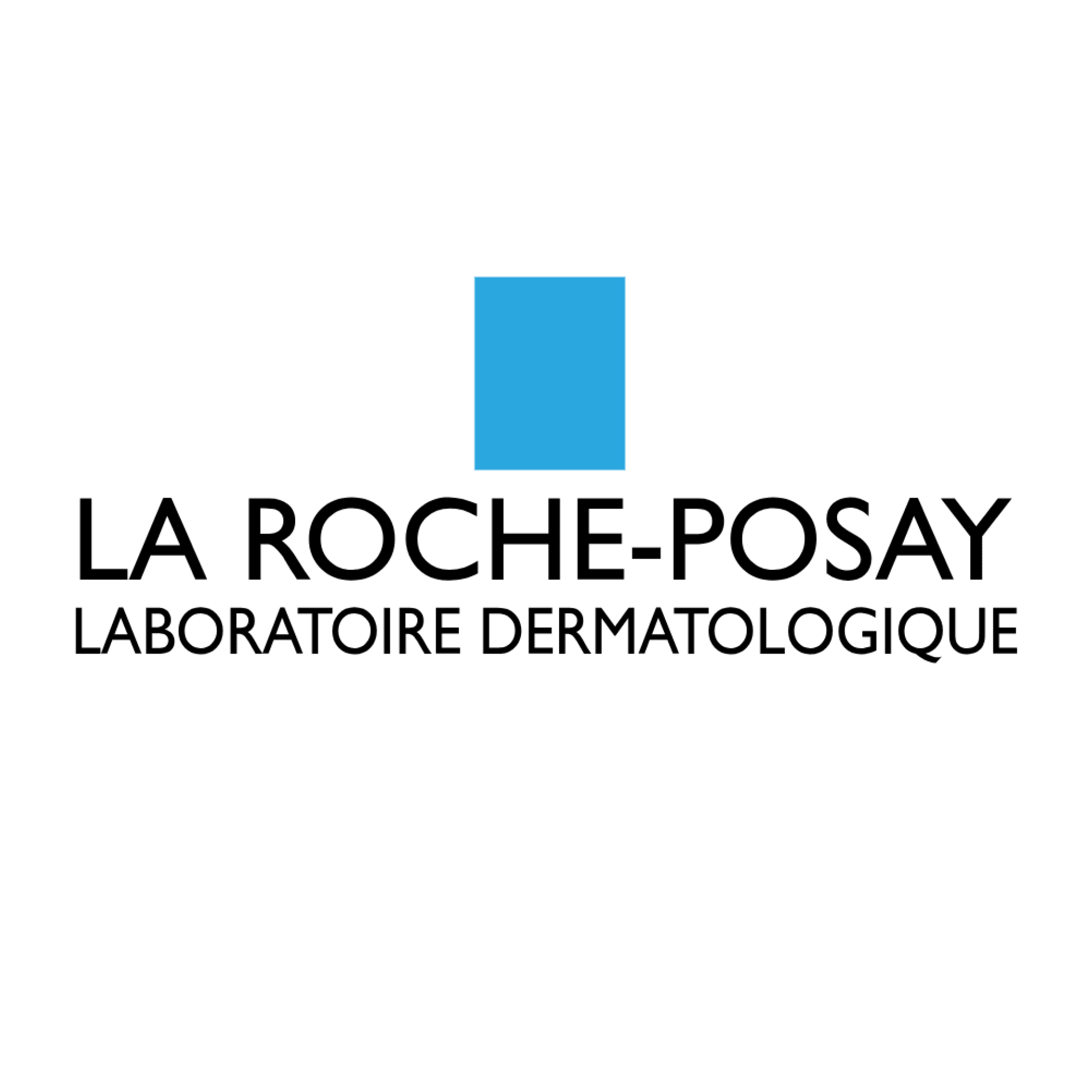El logotipo de La Roche-Posay Laboratoire Dermatolique es un cuadrado azul sobre un fondo blanco.