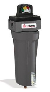 A gray air filter with a gauge on top of it. A gray air filter with a gauge on top of it.