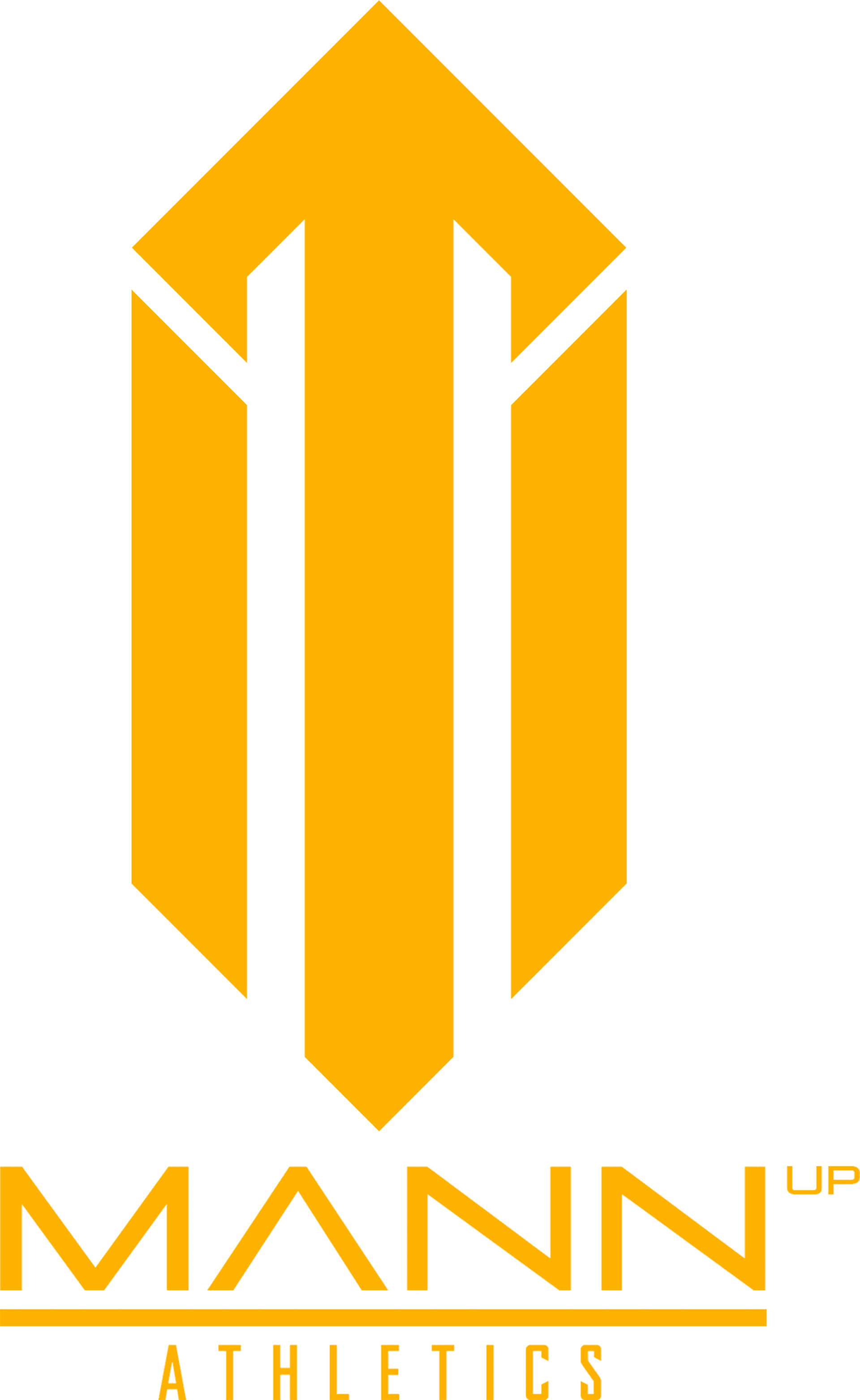 A yellow and white logo for mann athletics